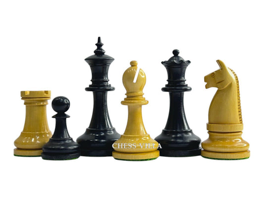 1900s' American Chess Company Reproduction Chess Set - Chess Pieces Only - Weighted Boxwood & Ebonised Boxwood- 3.8" King - Chess Villa