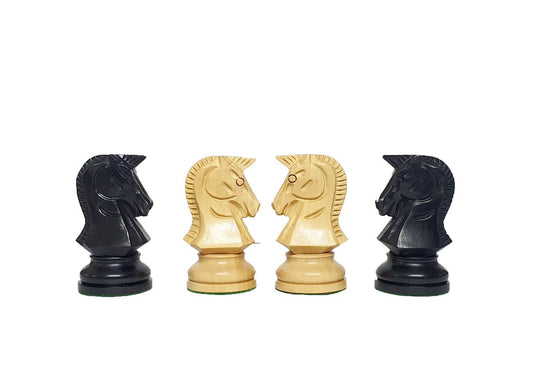 1950s Dubrovnik Bobby Fischer Reproduced Chess Pieces Only Set In Ebony Wood & Boxwood - 3.7" King - Chess Villa