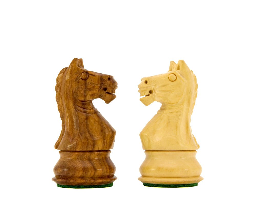 3.25" Fierce Knight Staunton Chess Pieces Only Set – Weighted Golden Rosewood & Boxwood - Chess Villa
