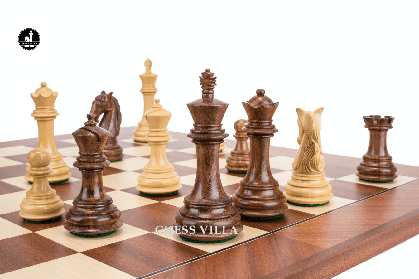 3.8" Columbian Knight Luxury Staunton Chess Pieces Only- Weighted Golden Rosewood - Chess Villa