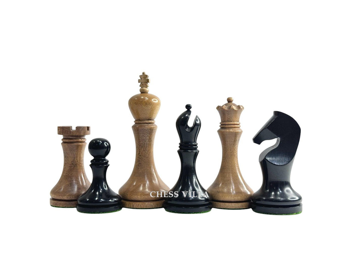 3.9" Zadar Series Modern Minimalist Chess Set- Chess Pieces Only - Weighted Distressed Antique Boxwood & Ebonised Boxwood - Chess Villa