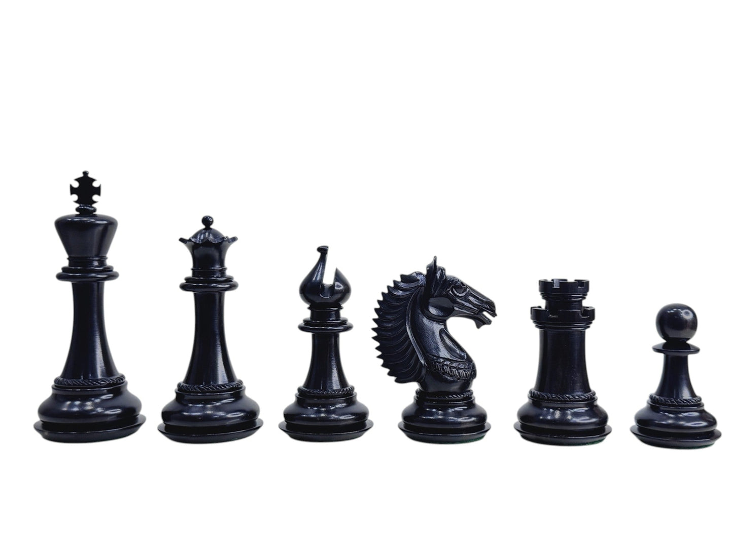 4.6" Copenhagen Luxury Staunton Chess Pieces Only Set- Triple Weighted Lacquered Distress Antiqued Boxwood & Ebony Wood - Chess Villa