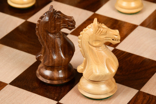 4" Fierce Knight Staunton Chess Pieces Only Set – Golden Rosewood & Boxwood