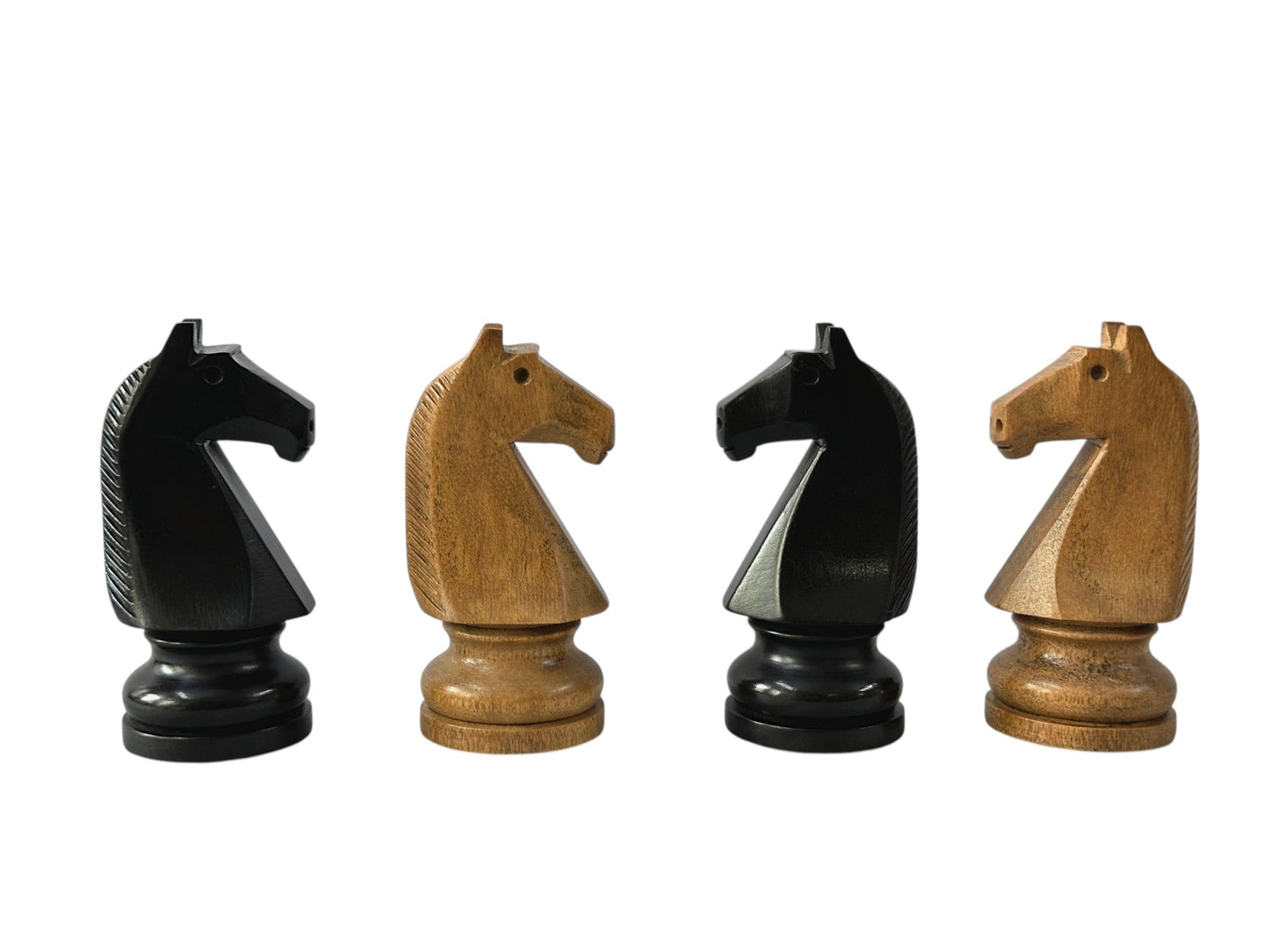 90s Reproduced 3.6" French Chavet Championship Tournament Chess Pieces Only Set- Weighted Distress Antique Boxwood & Ebonised Boxwood - Chess Villa