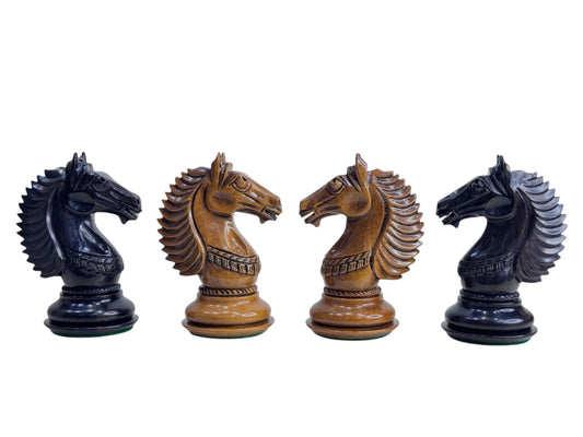 4.6" Copenhagen Luxury Staunton Chess Pieces Only Set- Triple Weighted Lacquered Distress Antiqued Boxwood & Ebony Wood