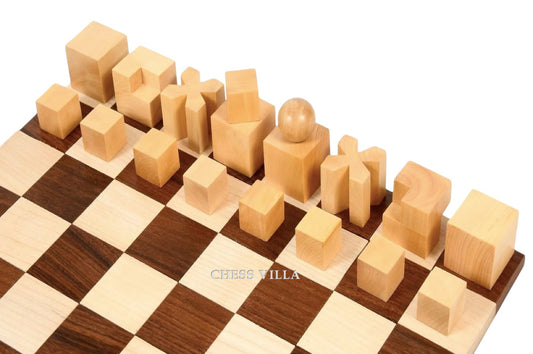 1924 Bauhaus Repro Geometrical Abstract Chessmen In Golden Rosewood With Chess Board