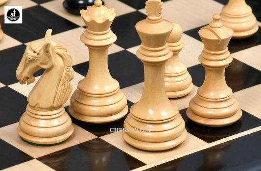 Combo of 3.8″ Columbian Knight Luxury Chess Set- Pieces in Ebonised Boxwood with 21" Ebony Wood Chessboard