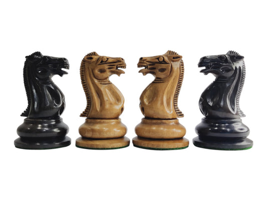 1849 Jaques Reproduction Staunton Chess Pieces Only set - Weighted Ebony & Distressed Boxwood- 3.75" King