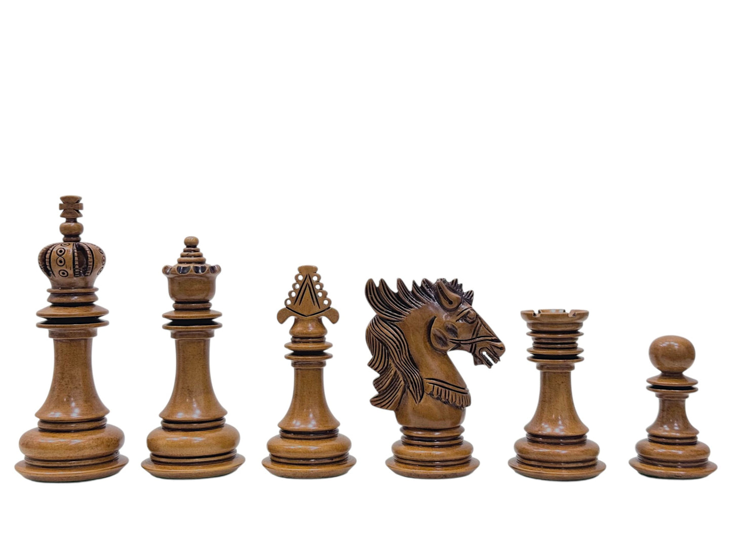 4.5" Carvers' Art Luxury Chess Pieces Only Set - Triple Weighted Lacquered Distress Antiqued Boxwood & Ebony Wood