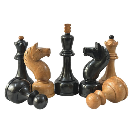 4" Soviet Tal Chess Pieces Only Set - 1960's Soviet Championship Reproduced Chessmen- Double Weighted Distressed Boxwood - Chess Villa