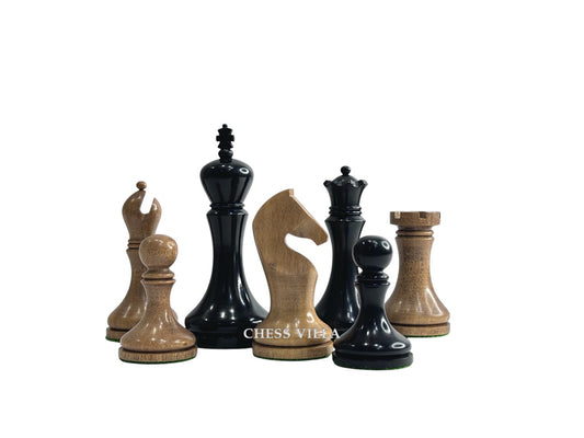 3.9" Zadar Series Modern Minimalist Chess Set- Chess Pieces Only - Weighted Distressed Antique Boxwood & Ebonised Boxwood