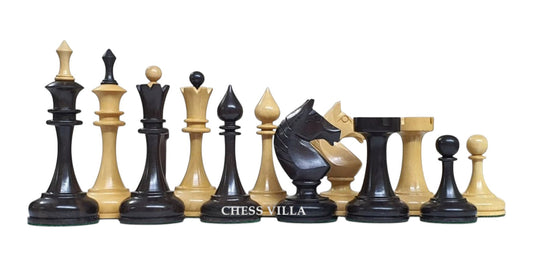 Soviet USSR 1970 Reproduced 4" Chess Pieces Only Set- Weighted Boxwood and Ebonised Boxwood