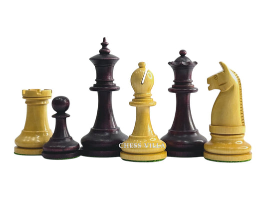 1900s' American Chess Company Reproduction Chess Set - Chess Pieces Only - Weighted Mahogany Stained & Boxwood- 3.8" King