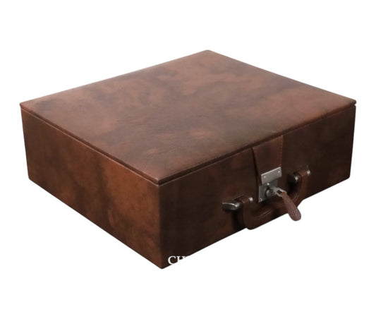 Tan Brown Leatherette Storage Box for Chess Pieces only- 4.1" to 4.6" chessmen - Coffer Style Box