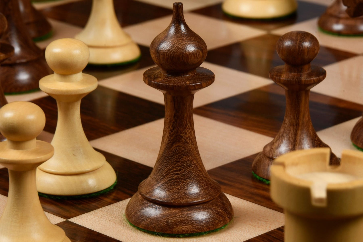 1950s Soviet Latvian Reproduced Chess Pieces Only Set - Weighted Golden Rosewood & Boxwood