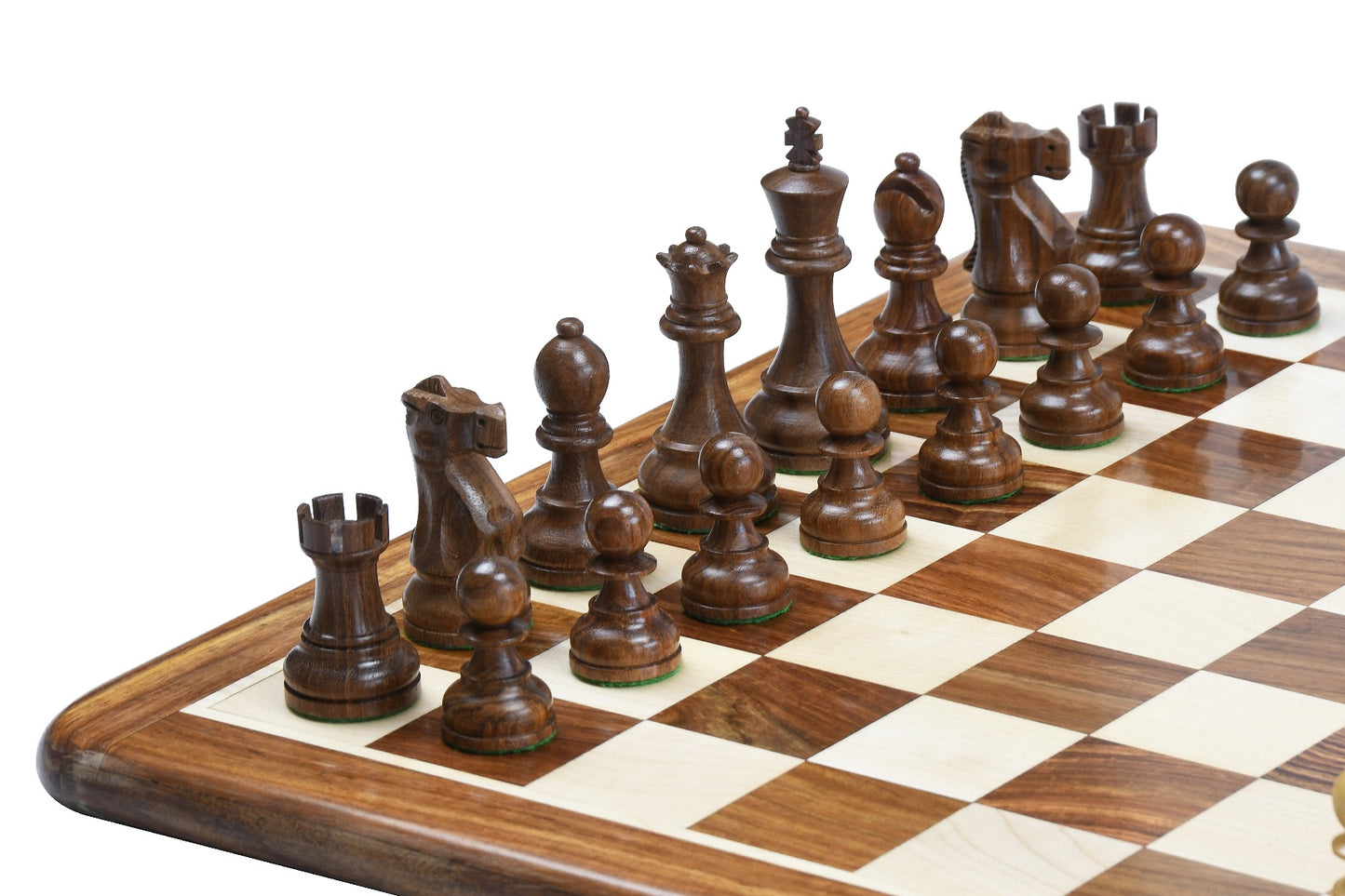 1972 Reproduced Reykjavik Championship Series Chess Pieces 3.7" - Weighted Golden Rosewood & Boxwood