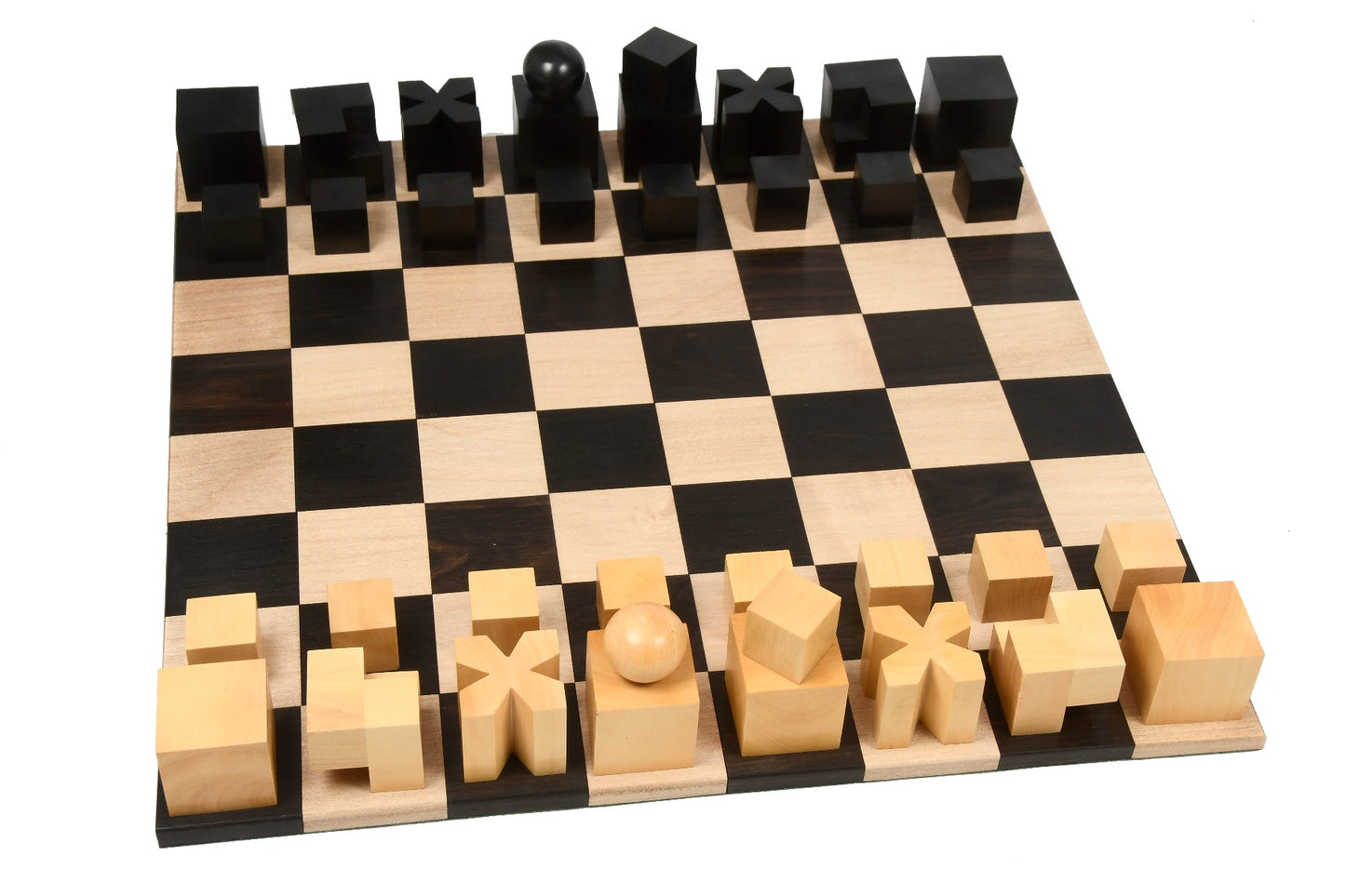 1924 Bauhaus Reproduced Geometrical Abstract Chessmen In Ebonised Boxwood