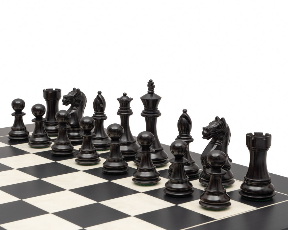4" Fierce Knight Staunton Chess Pieces Only Set – Ebonised Boxwood & Boxwood