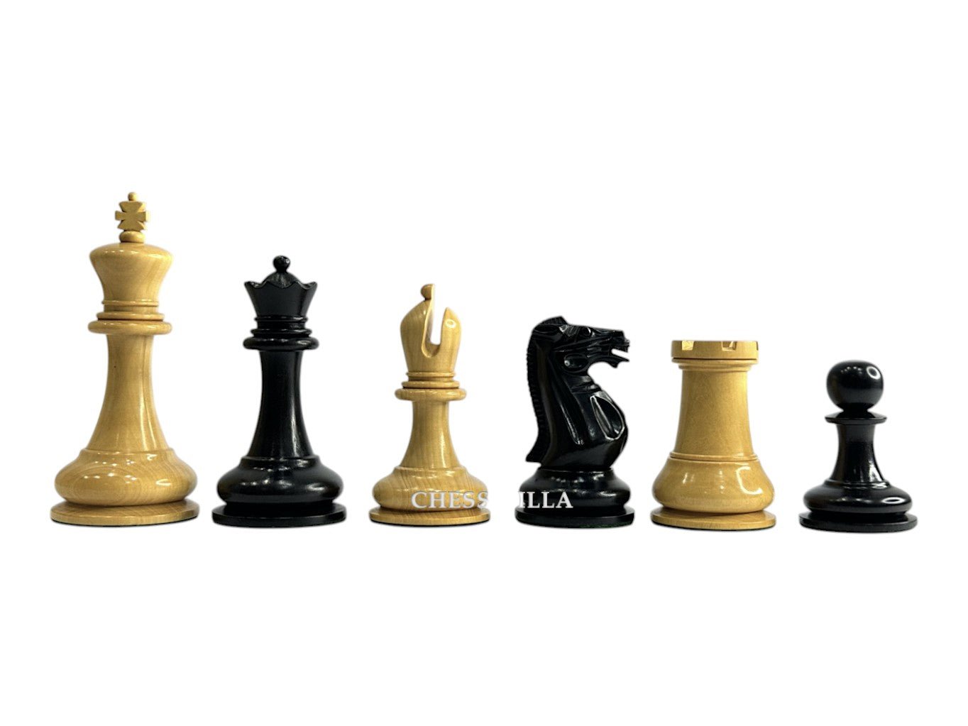 1849 Jaques Reproduction Staunton Chess Pieces Only set - Weighted Ebony - 3.75" King - Chess Villa