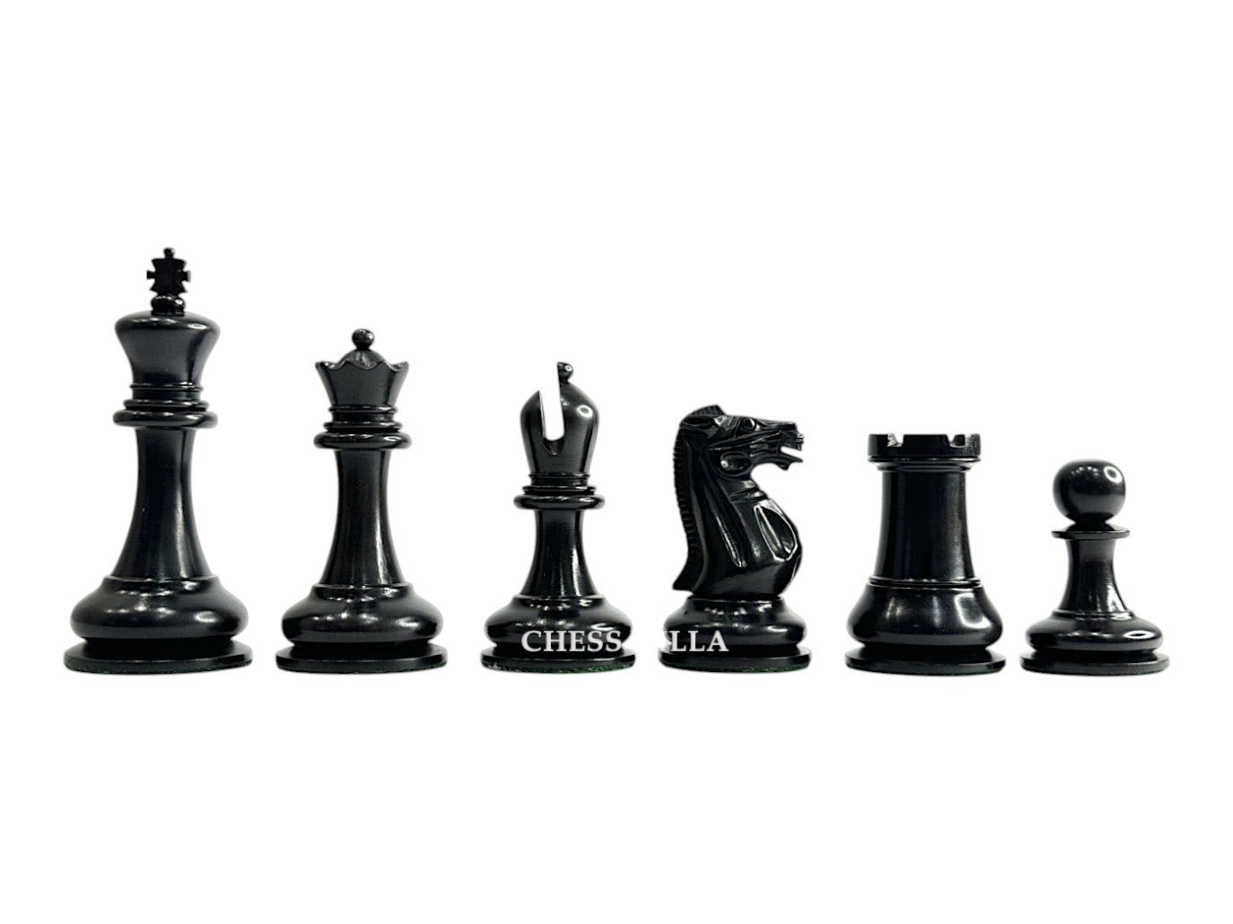1849 Jaques Reproduction Staunton Chess Pieces Only set - Weighted Ebony - 3.75" King - Chess Villa