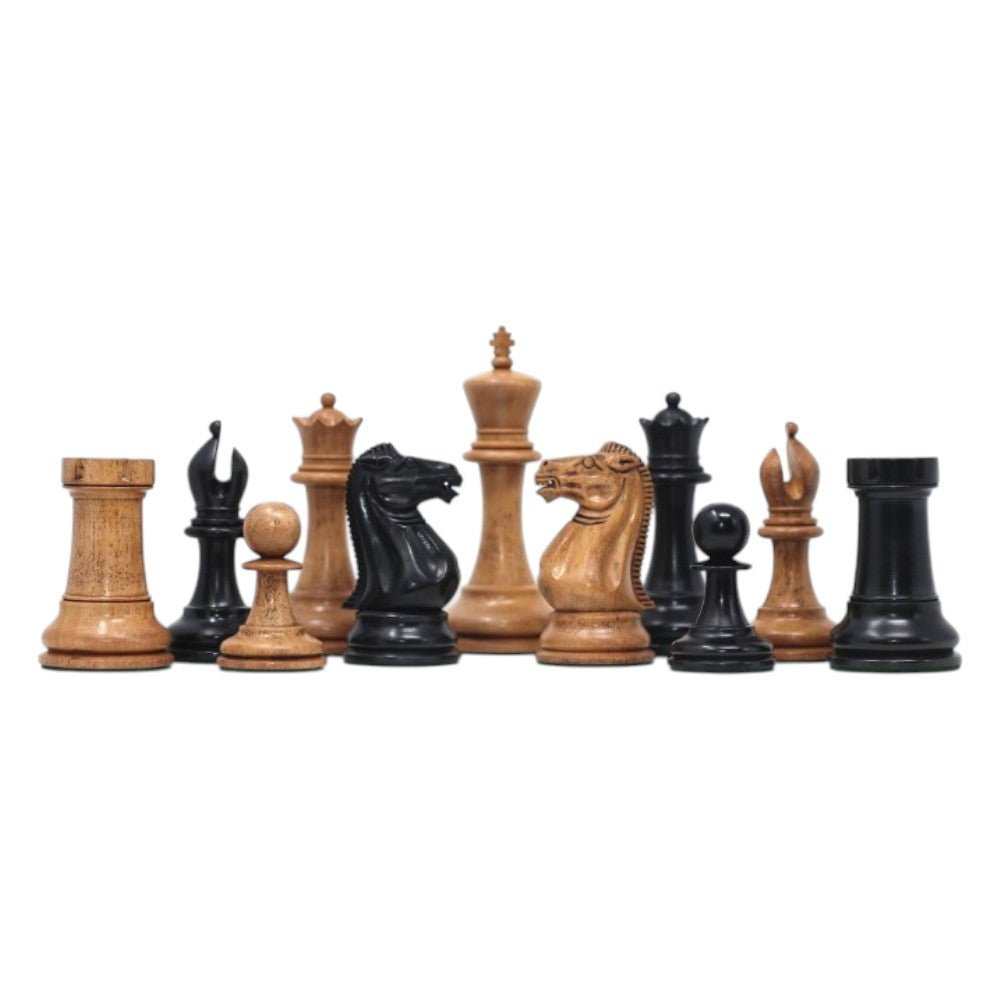 1849 Original Jaques Staunton Chess Pieces Only set - Triple Weighted Ebony & Distressed Boxwood - 4.5" King - Chess Villa