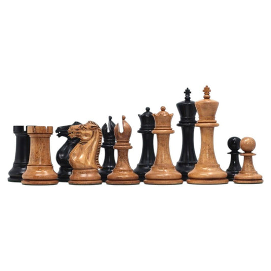 1849 Original Jaques Staunton Chess Pieces Only set - Triple Weighted Ebony & Distressed Boxwood - 4.5" King - Chess Villa
