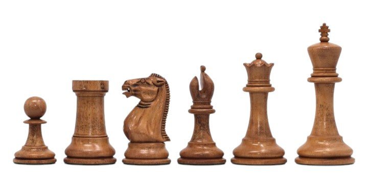 1849 Original Jaques Staunton Chess Pieces Only set - Triple Weighted Ebony & Distressed Boxwood - 4.5" King - Chess Villa