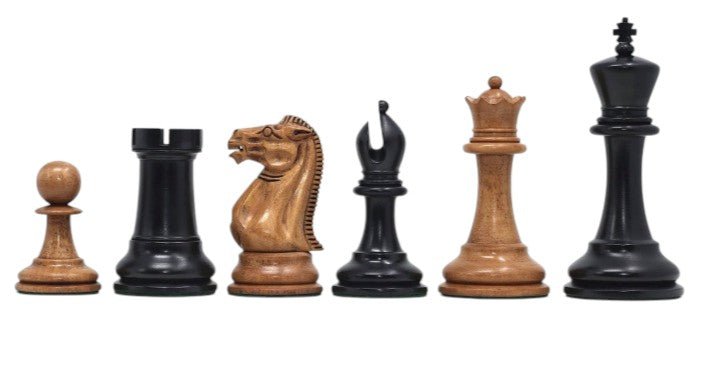 1849 Original Jaques Staunton Chess Pieces Only set - Triple Weighted Ebony & Distressed Boxwood - 4.5" King - Chess Villa