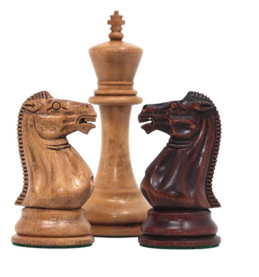 1849 Original Jaques Staunton Chess Pieces Only set - Triple Weighted Mahogany Stained & Distressed Boxwood - 4.5" King - Chess Villa