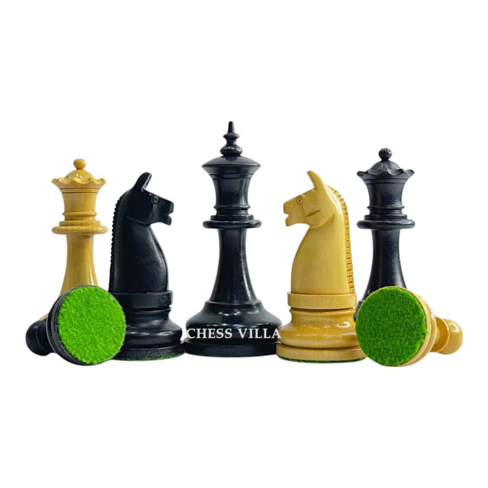 1900s' American Chess Company Reproduction Chess Set - Chess Pieces Only - Weighted Boxwood & Ebonised Boxwood- 3.8" King - Chess Villa