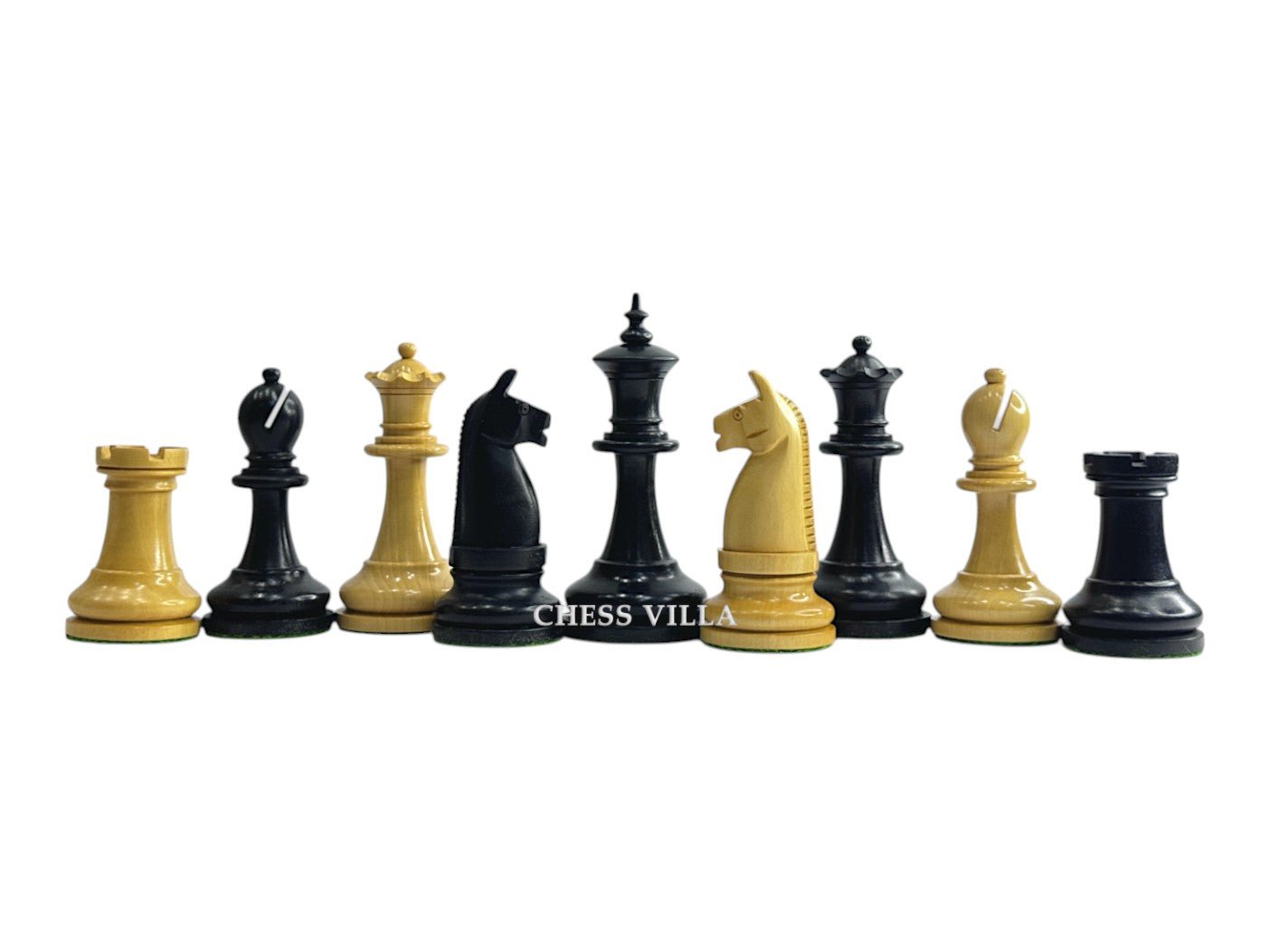 1900s' American Chess Company Reproduction Chess Set - Chess Pieces Only - Weighted Boxwood & Ebonised Boxwood- 3.8" King - Chess Villa