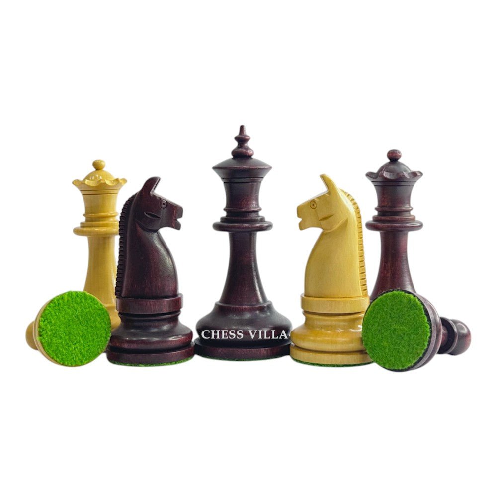 1900s' American Chess Company Reproduction Chess Set - Chess Pieces Only - Weighted Mahogany Stained & Boxwood- 3.8" King - Chess Villa