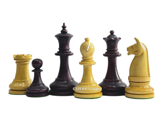 1900s' American Chess Company Reproduction Chess Set - Chess Pieces Only - Weighted Mahogany Stained & Boxwood- 3.8" King - Chess Villa