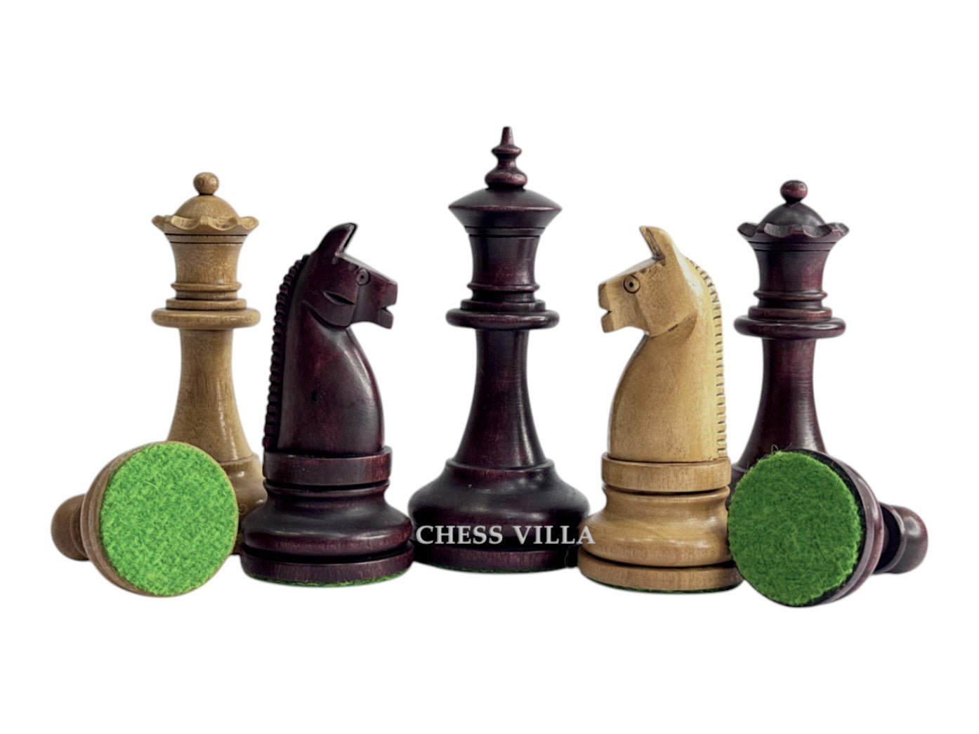 1900s' American Chess Company Reproduction Chess Set - Chess Pieces Only - Weighted Mahogany Stained & Distressed Antique Boxwood- 3.8" King - Chess Villa