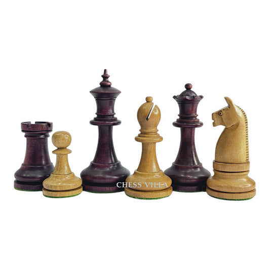 1900s' American Chess Company Reproduction Chess Set - Chess Pieces Only - Weighted Mahogany Stained & Distressed Antique Boxwood- 3.8" King - Chess Villa