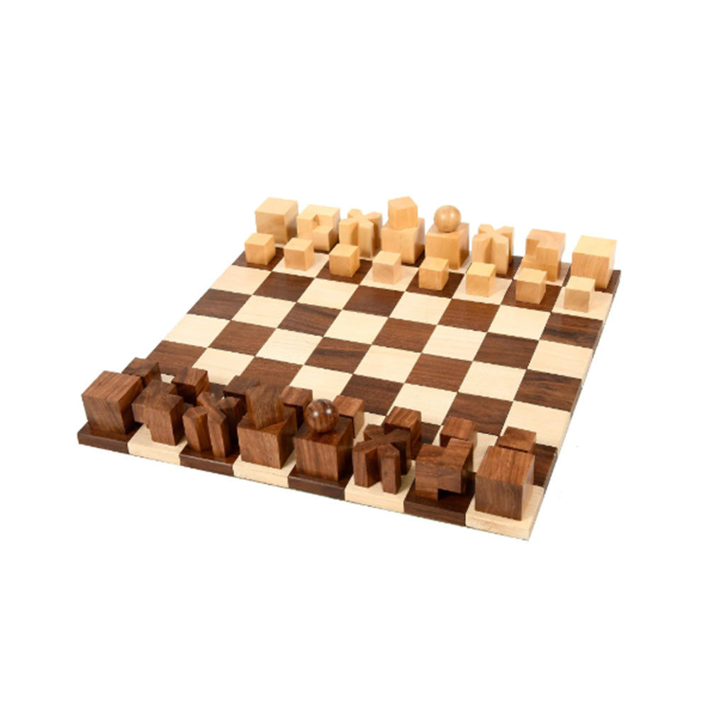 1924 Bauhaus Reproduced Geometrical Abstract Chessmen In Golden Rosewood
