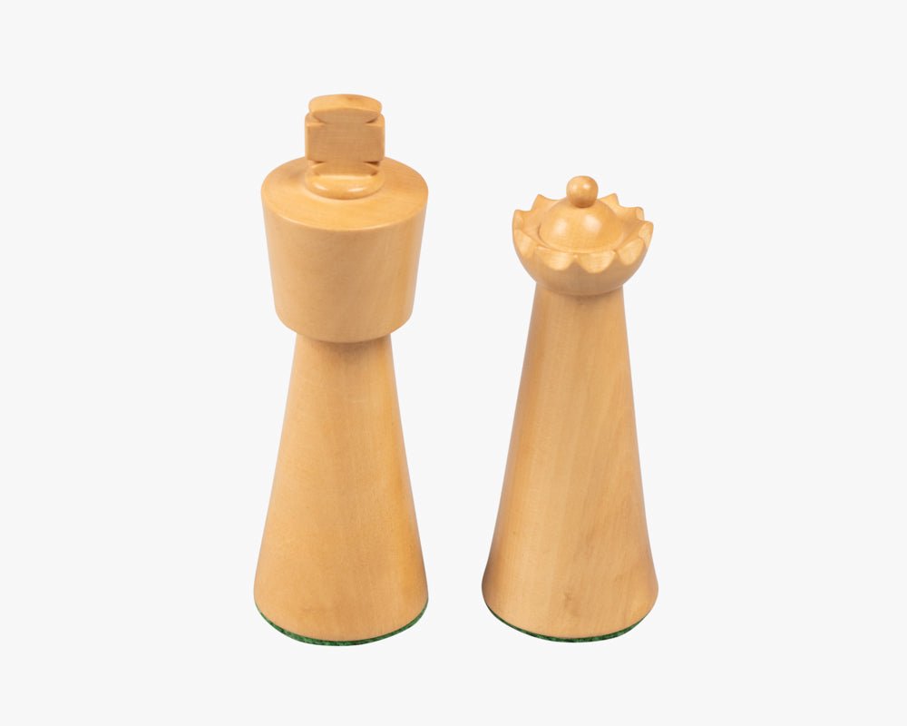 1940s Art Deco Series Weighted Chess Pieces Ebonised And Boxwood - 3.8″ King - Chess Villa