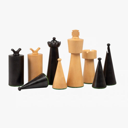 1940s Art Deco Series Weighted Chess Pieces Ebonised And Boxwood - 3.8″ King - Chess Villa