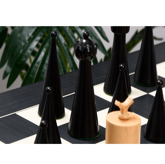 1940s Art Deco Series Weighted Chess Pieces Ebonised And Boxwood - 3.8″ King - Chess Villa