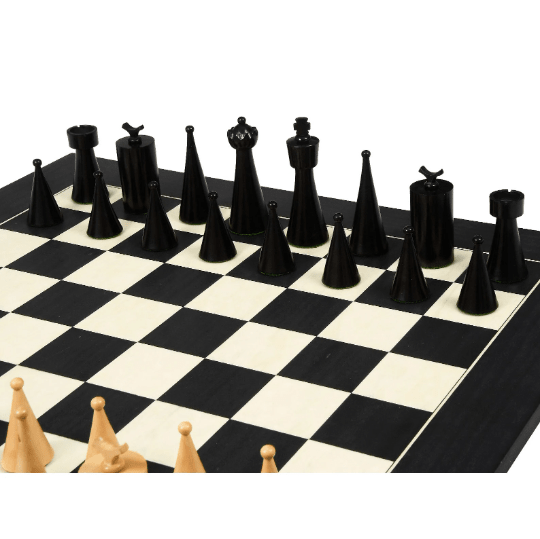 1940s Art Deco Series Weighted Chess Pieces Ebonised And Boxwood - 3.8″ King - Chess Villa
