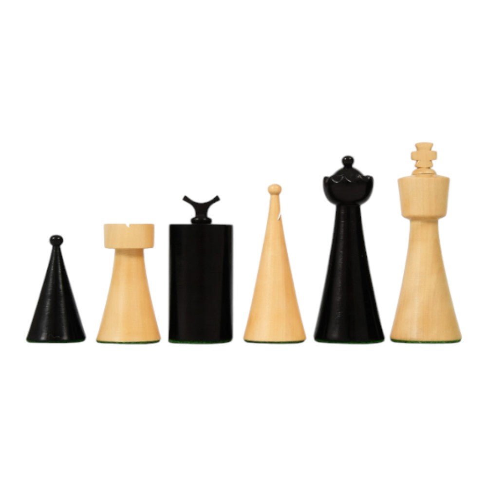 1940s Art Deco Series Weighted Chess Pieces Ebonised And Boxwood - 3.8″ King - Chess Villa
