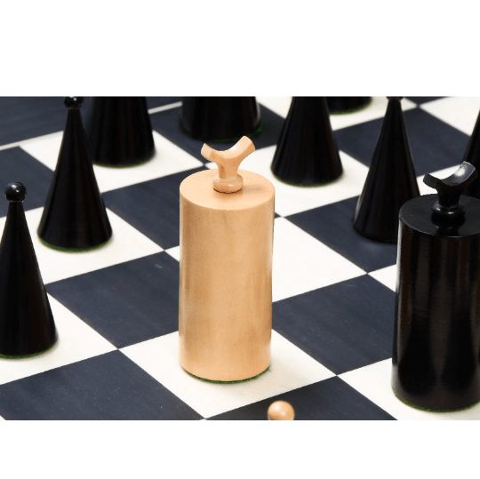 1940s Art Deco Series Weighted Chess Pieces Ebonised And Boxwood - 3.8″ King - Chess Villa