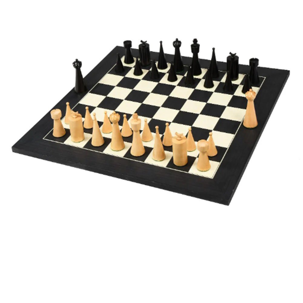 1940s Art Deco Series Weighted Chess Pieces Ebonised And Boxwood - 3.8″ King - Chess Villa