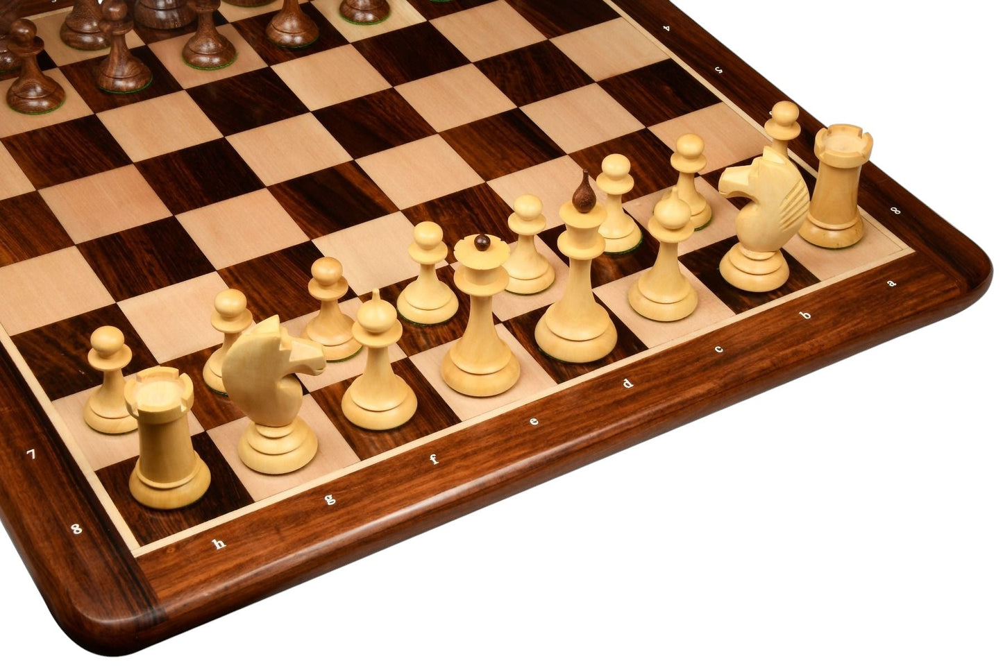 1950s Soviet Latvian Chess Set in Golden Rosewood with Notation Chess Board - Chess Villa