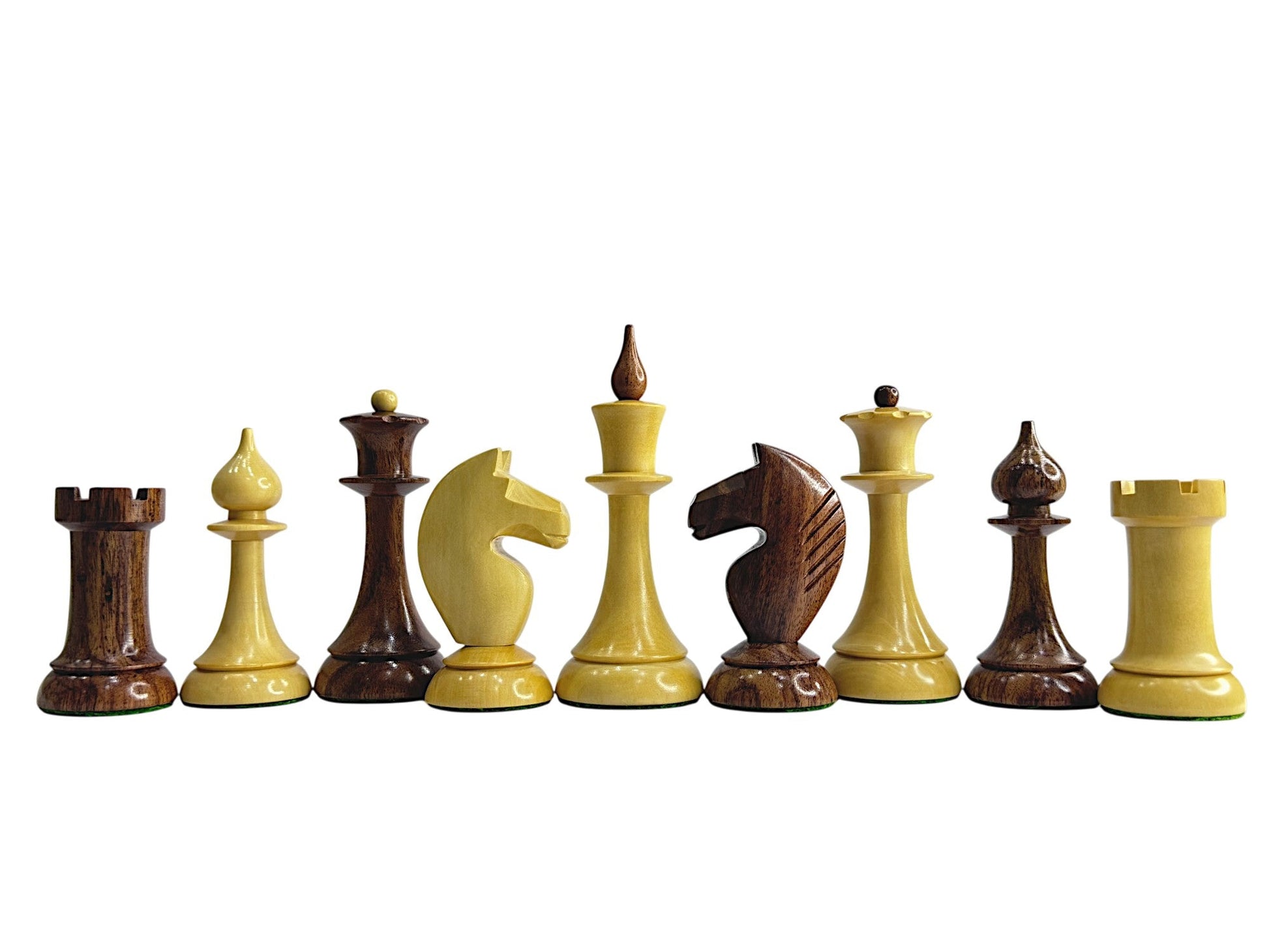 1950s Soviet Latvian Reproduced Chess Pieces Only Set - Weighted Anjan Wood & Boxwood - Chess Villa