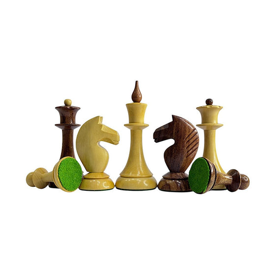 1950s Soviet Latvian Reproduced Chess Pieces Only Set - Weighted Anjan Wood & Boxwood - Chess Villa