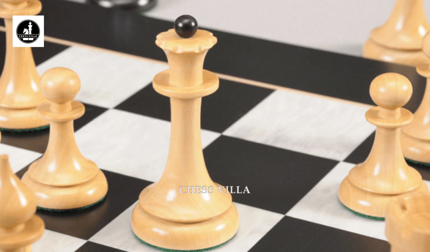 1950s Soviet Latvian Reproduced Chess Pieces Only Set - Weighted Ebonised Boxwood & Boxwood - Chess Villa