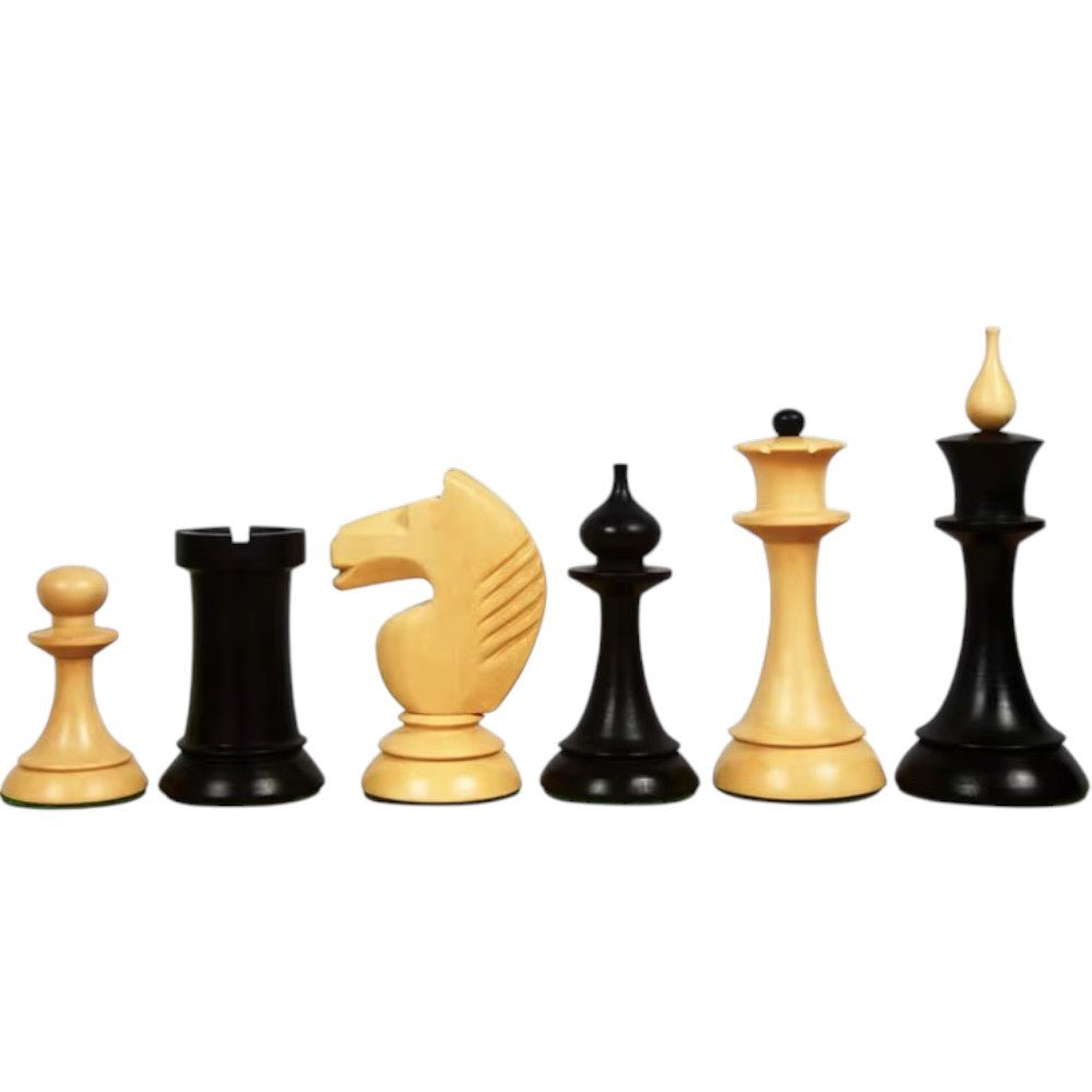 1950s Soviet Latvian Reproduced Chess Pieces Only Set - Weighted Ebonised Boxwood & Boxwood - Chess Villa