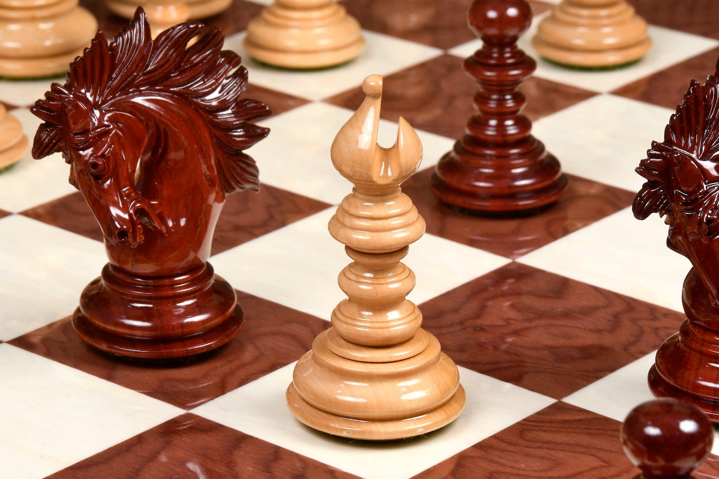 4.3" Luxury Savano Series Staunton Chess Pieces Only Set - Bud Rosewood Triple Weighted