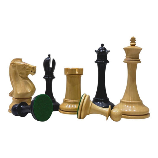 19th century 4.3" B & Co. Reproduced Staunton Chess Pieces Only Set- Double Weighted Ebony - Chess Villa